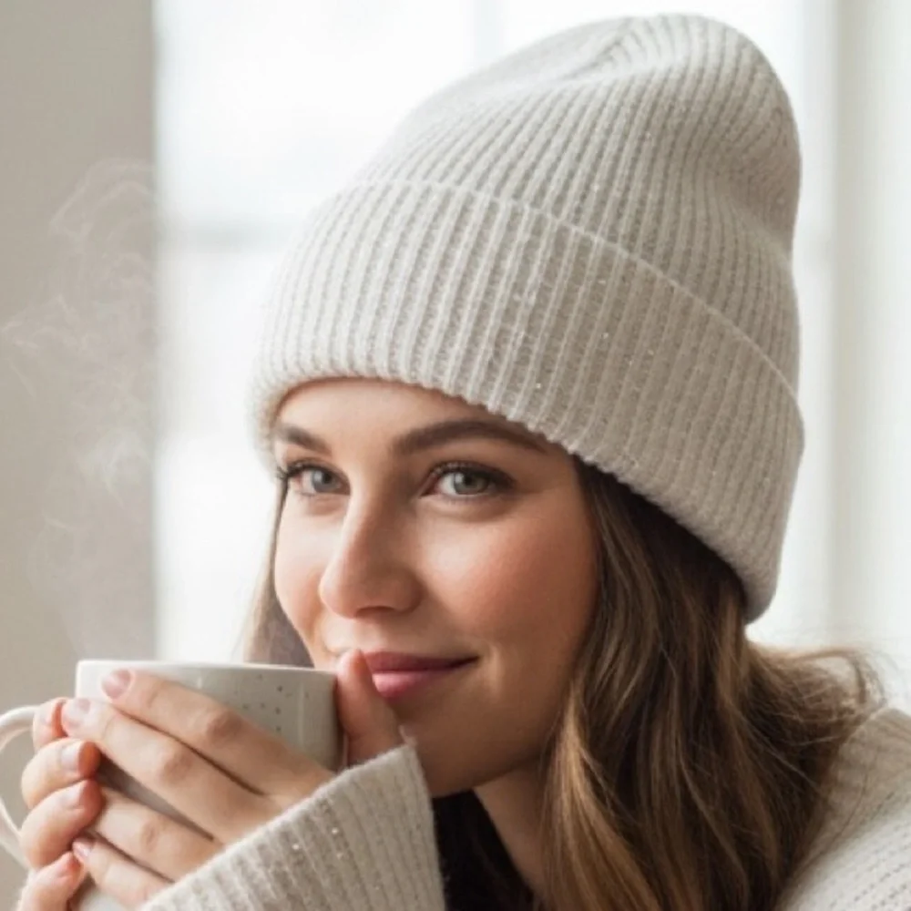Hat Attack Metallic Sequin Sparkle‎ Beanie In Winter White Revolve Cozy Metallic